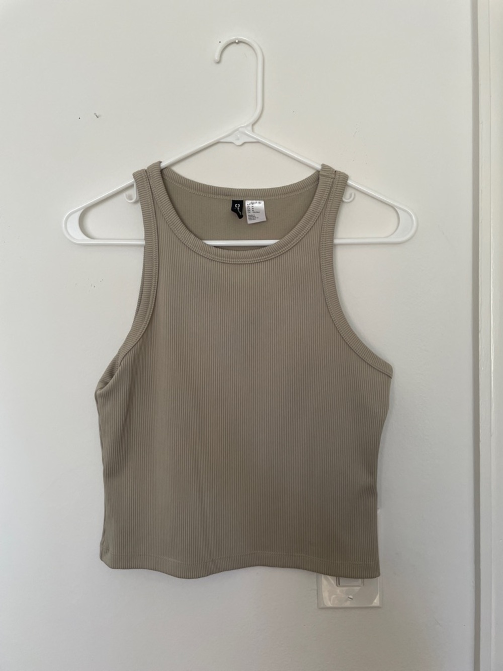 Divided Ribbed Muscle Tank Top in Taupe